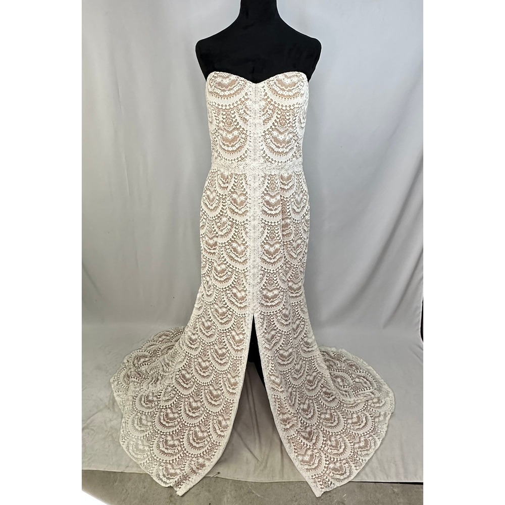 Galina Women's 14 Wedding Dress Ivory Nude Scalloped Lace Corset Beach Bride